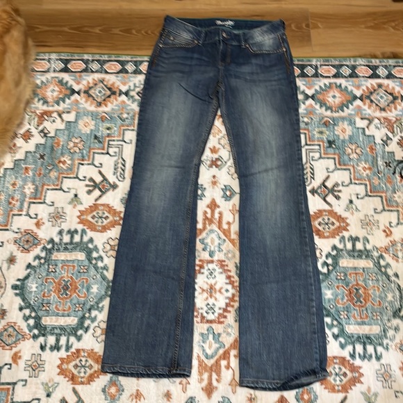Wrangler boot cut women’s jeans turquoise stitching 7x36 long!🦋 - Picture 4 of 5